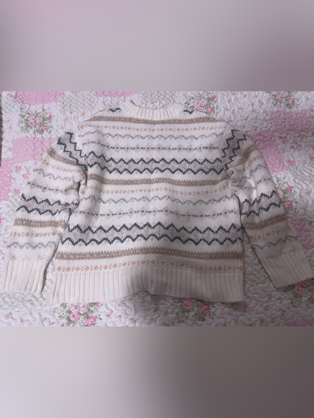 American Eagle Cream Fair Isle Knit Sweater- Medium